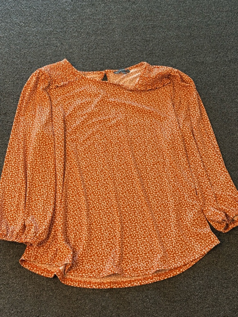 Adrianna Papell Rust Orange Printed Long-Sleeve Blouse